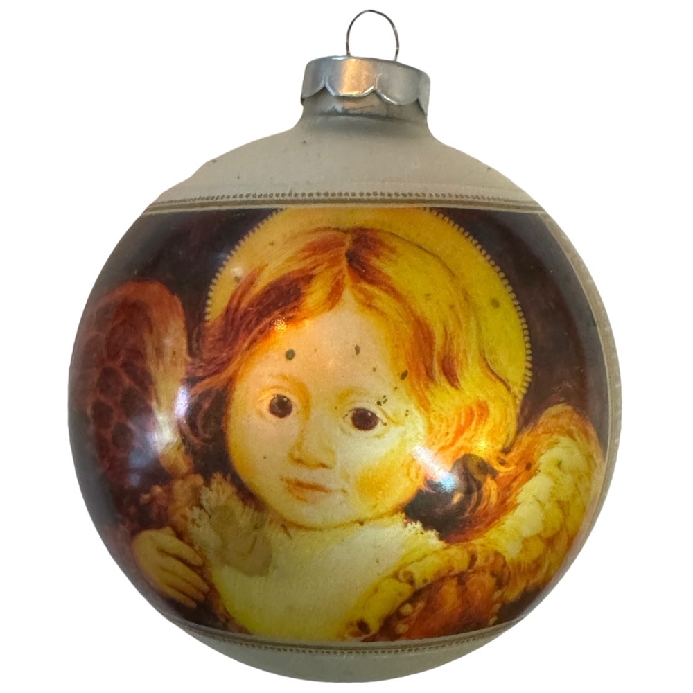 Hallmark Keepsake 1974 Christmas Glass Ornament Raphael Cherub w/ Bible Verse
